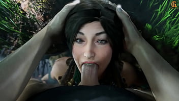 Lara croft gets a mouth full