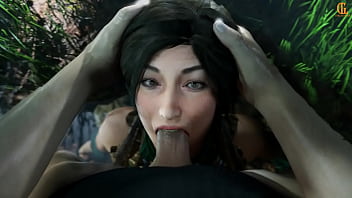 Lara croft gets a mouth full
