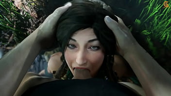 Lara croft gets a mouth full