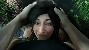 Lara croft gets a mouth full