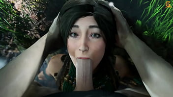 Lara croft gets a mouth full