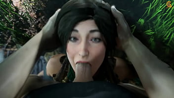 Lara croft gets a mouth full