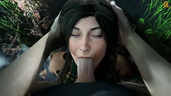 Lara croft gets a mouth full