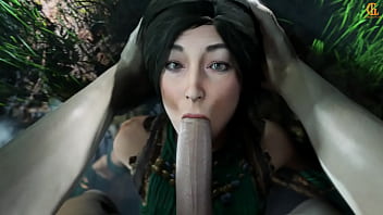 Lara croft gets a mouth full