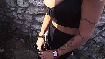 She swallows my cum in the castle