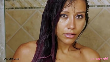 Smoldering dark haired muse enjoyed a sensual a bath