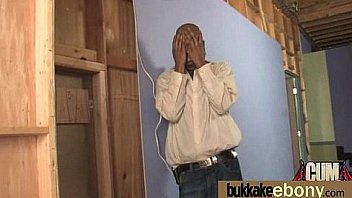 Huge cocks cover their black face in cum 18