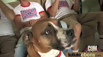 Ebony slut gets an interracial group sex 20