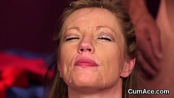 Kinky babe gets sperm load on her face sucking all the love juice