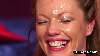 Kinky babe gets sperm load on her face sucking all the love juice