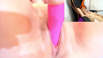 At the vibrator of the pussy became very wet and and she cum