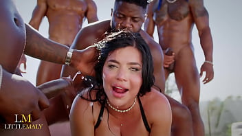 Sara retali goes wet and wild with 5 bbc raw intense gang bang