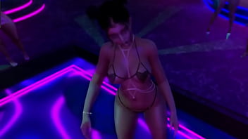 Exhibitionist in microbikini clubbing and dancing