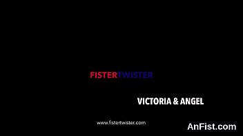 Lesbian cutie gets her hairless snatch and asshole fist fucked