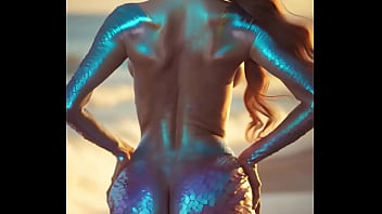 Sexy mermaid with perfect ass learns how to use her legs with edm ai generated