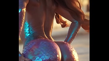 Sexy mermaid with perfect ass learns how to use her legs with edm ai generated