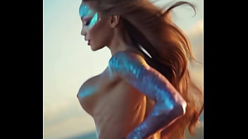 Sexy mermaid with perfect ass learns how to use her legs with edm ai generated