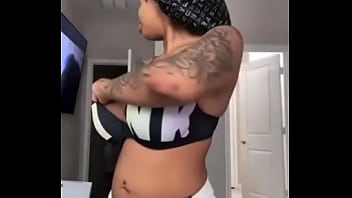 Black slut flashing camera insta model