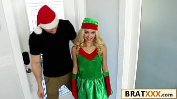 Watch this tiny blonde elf get her bells jingled hard