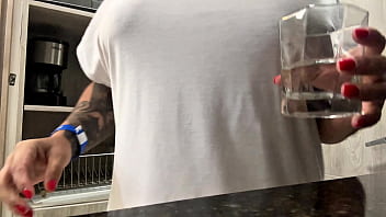 Juicy masturbation in the hotel kitchen big natural tits