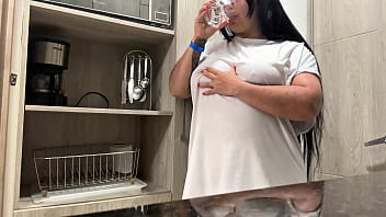 Juicy masturbation in the hotel kitchen big natural tits