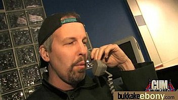 Ebony babe sucks group of white guys 14