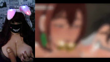 Goth chubby milf exposed her big tits on webcam while watching dan da dan rule34 hentai animation