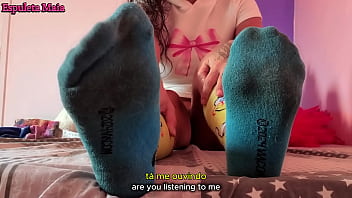 Guided handjob feet being worshipped foot sniffer waits for his mistress to tell him to smell her dirty socks until he cums