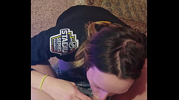 Hockey milf sucks cock on her knees