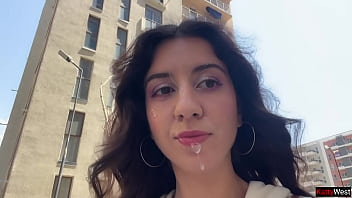 Hottie katty west asks random guy to cum on her face for a public cumwalk