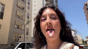 Hottie katty west asks random guy to cum on her face for a public cumwalk