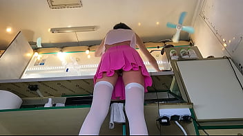 Sexy young chick showing her cunt at work