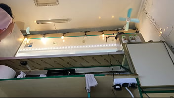 Sexy young chick showing her cunt at work