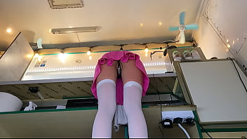 Sexy young chick showing her cunt at work