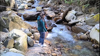 Fuck in the forest at waterfall