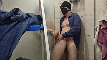 Wife teased the electrician and fucked in the shower hidden from her husband