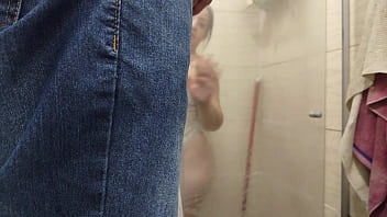 Wife teased the electrician and fucked in the shower hidden from her husband