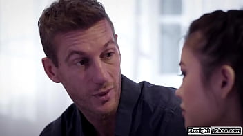 Teen lulu chu lost her stepdad and feels lonely her stepdads bff comforts her removes her panties and makes her a woman by fucking her petite pussy