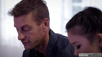 Teen lulu chu lost her stepdad and feels lonely her stepdads bff comforts her removes her panties and makes her a woman by fucking her petite pussy