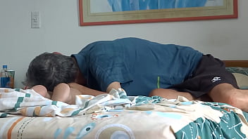 At the beach my friend's stepson licks my ass and i show him my big hairy pussy