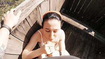 Risky outdoor facefuck and cum in throat we did it at the hunting tower