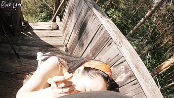 Risky outdoor facefuck and cum in throat we did it at the hunting tower