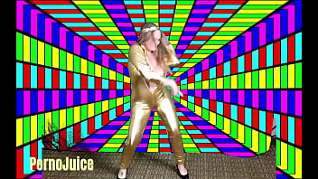 Big black man plays with a blonde disco diva