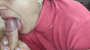 Pov blowjob with cum in mouth from naughty slut married milf