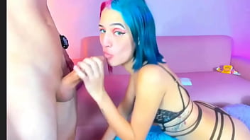 Jazmin gives me good deep blowjobs very wet leaving the cock drooling