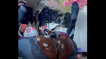 Spider girl flooded her room with squirt before saving the day