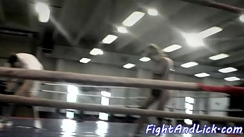 Euro dykes wrestle while naked on the floor