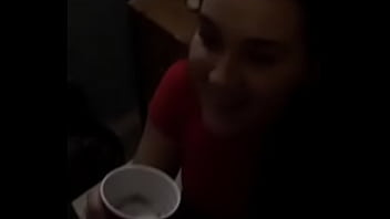 Nasty girl drinks spit