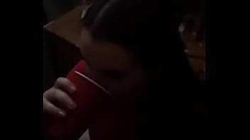 Nasty girl drinks spit