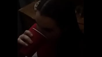 Nasty girl drinks spit